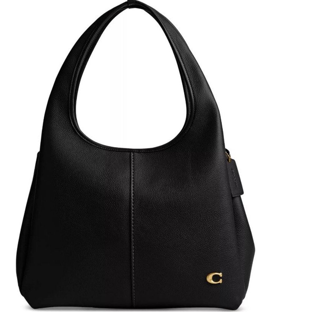 COACH Lana polished pebbled genuine leather shoulder bag -BLACK